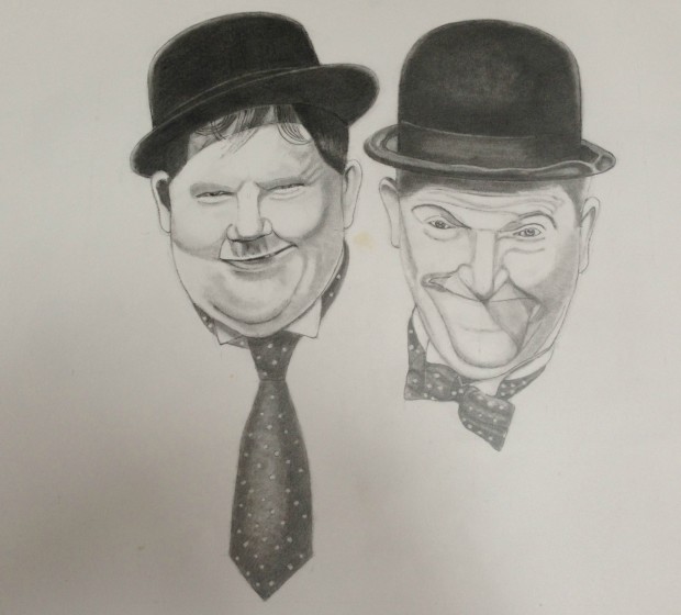 Laurel and Hardy art, Laurel and Hardy drawing, Laurel and Hardy