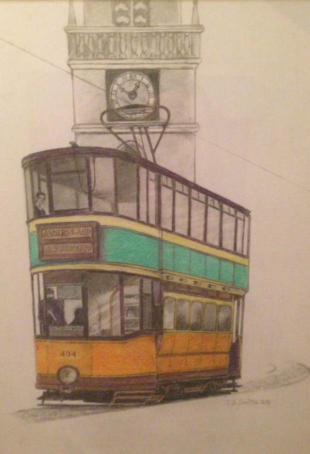 scottish tram drawing, tram art scotland, tram drawing scotland